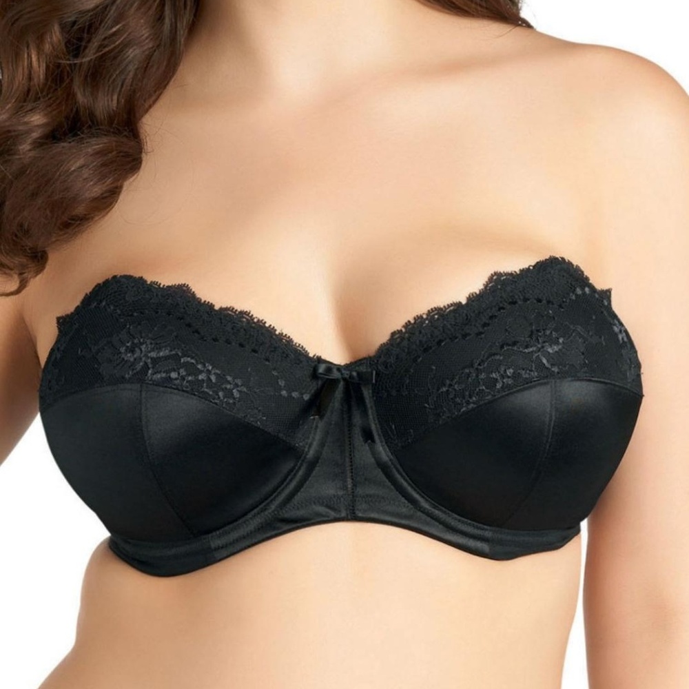 Elomi Maria Satin & Lace Strapless Bra 36DDD Black